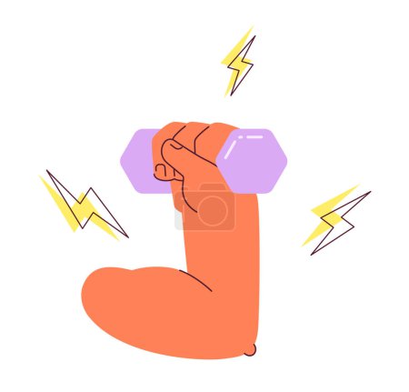 Illustration for Lifting hand weight semi flat colorful vector first view hand. Dumbbell exercise. Grip with lightning bolts. Editable icon on white. Simple cartoon spot illustration for web graphic design, animation - Royalty Free Image