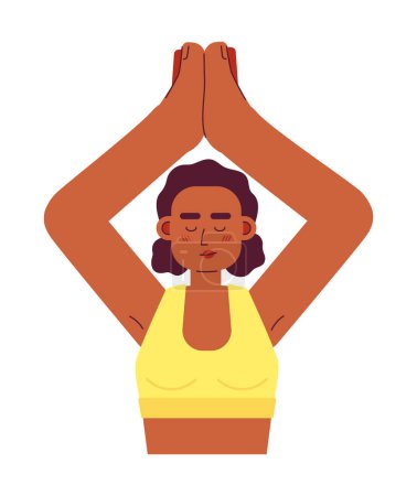 Téléchargez les illustrations : Femme étirant dans la pose de yoga semi plat vecteur coloré caractère. Vie saine et active. Personne modifiable demi-corps sur blanc. Illustration simple de spot de dessin animé pour la conception graphique et l'animation web - en licence libre de droit