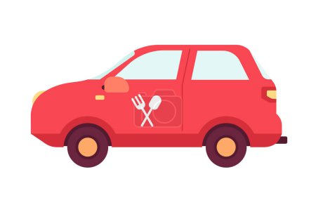 Illustration for Food delivery vehicle semi flat colour vector object. Catering service. Commercial transport. Editable cartoon style icon on white. Simple spot illustration for web graphic design and animation - Royalty Free Image