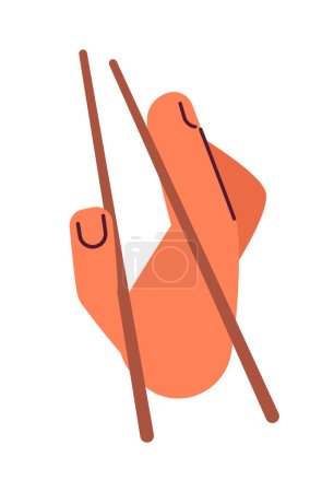 Illustration for Properly holding chopsticks semi flat colour vector first view hand. Use hashi right handed correct. Editable cartoon style icon on white. Simple spot illustration for web graphic design and animation - Royalty Free Image