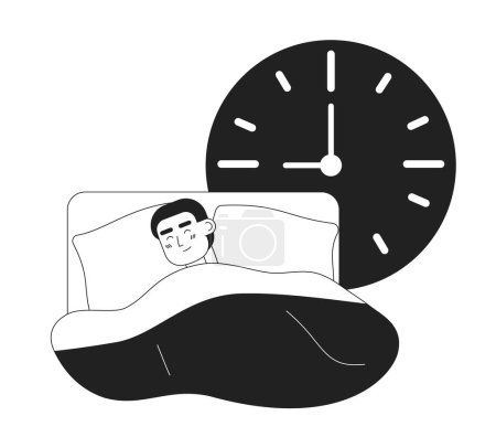 Get enough sleep monochrome concept vector spot illustration. Editable 2D flat bw cartoon character for web UI design. Healthy rest at night creative linear hero image for landings, mobile headers