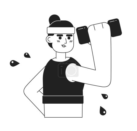 Illustration for Sporty woman lifting dumbbell monochromatic flat vector character. Healthy active living. Editable thin line half body person on white. Simple bw cartoon spot image for web graphic design, animation - Royalty Free Image