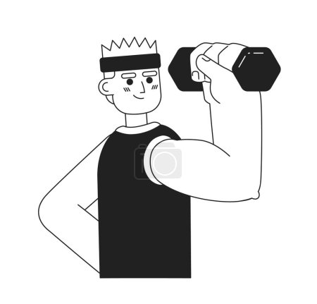 Illustration for Athlete with headband lifting weight monochromatic flat vector character. Active living. Editable thin line half body person on white. Simple bw cartoon spot image for web graphic design, animation - Royalty Free Image