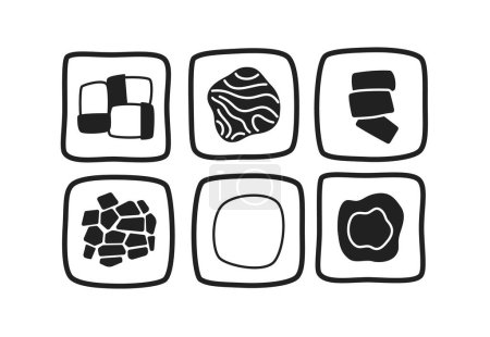 Ilustración de Maki rollos surtido monocromático vector plano objeto. Set de sushi del menú del restaurante japonés. Icono de línea delgada editable en blanco. Simple bw imagen spot de dibujos animados para el diseño gráfico web, animación - Imagen libre de derechos