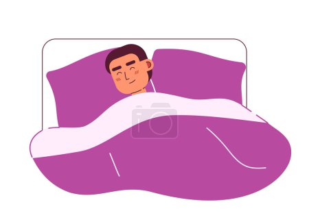 Illustration for Young man sleeping in bed with comfort semi flat colorful vector character. Good night. Editable half body person on white. Simple cartoon spot illustration for web graphic design and animation - Royalty Free Image
