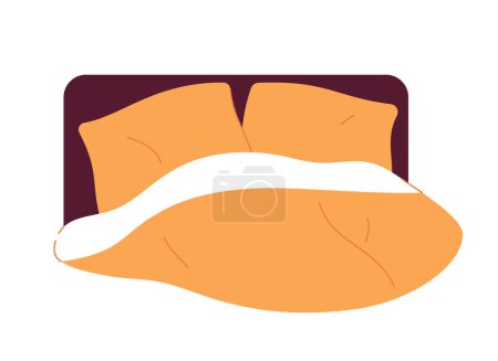 Illustration for Bedding and mattress for good sleep semi flat colour vector object. Bed sheets and pillows. Editable cartoon clip art icon on white. Simple spot illustration for web graphic design and animatio - Royalty Free Image