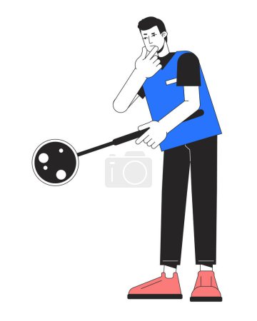 Illustration for Clinical laboratory specialist with magnifying glass flat line color vector character. Editable simple outline full body person on white. Cartoon spot illustration for web graphic design and animation - Royalty Free Image