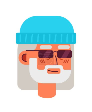 Illustration for Aging hipster with sunglasses semi flat vector character head. Bearded grandpa. Editable cartoon style face emotion. Simple colorful avatar icon. Spot illustration for web graphic design and animation - Royalty Free Image