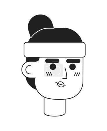 Illustration for Smiling woman with athletic headband monochromatic flat vector character head. Editable black white cartoon face emotion. Hand drawn lineart ink spot illustration for web graphic design, animation - Royalty Free Image