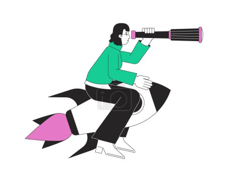 Startup launch flat line concept vector spot illustration. Entrepreneur on rocket 2D cartoon outline character on white for web UI design. Editable hero image for website landing, mobile header