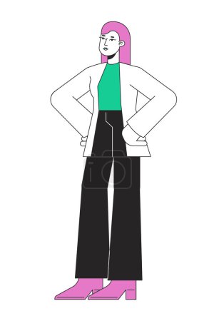 Illustration for Successful female entrepreneur flat line color vector character. Editable simple outline full body person on white. Small business owner cartoon spot illustration for web graphic design and animation - Royalty Free Image