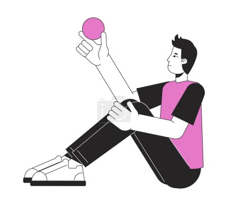 Illustration for Thoughtful man sitting with ball in hand flat line color vector character. Editable simple outline full body person on white. Brainstorm cartoon spot illustration for web graphic design and animation - Royalty Free Image