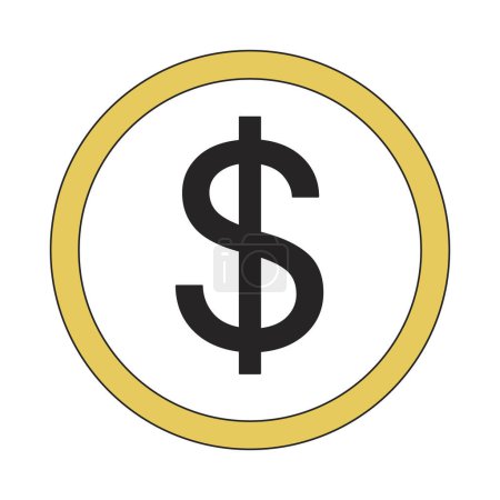 Ilustración de Signo de dólar en círculo dorado línea plana icono de vector de color. Moneda de dinero. Elemento lineal editable en blanco. Ilustración simple del punto del estilo de la historieta del esquema para el diseño gráfico y la animación web - Imagen libre de derechos