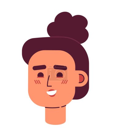 Ilustración de Mujer feliz con alto desordenado moño rizado semi plana cabeza de personaje vector. Editable estilo de dibujos animados cara emoción. Icono de avatar colorido simple. Ilustración puntual para diseño gráfico web y animación - Imagen libre de derechos