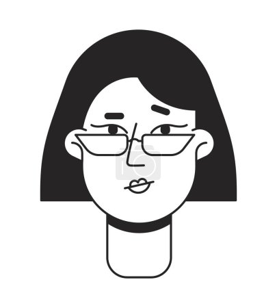 Ilustración de Mujer inquieta con gafas de vista plana línea monocromática vector carácter cabeza. Icono de avatar de esquema simple. Retrato editable de usuario de dibujos animados. Ilustración lineal para diseño gráfico web y animación - Imagen libre de derechos