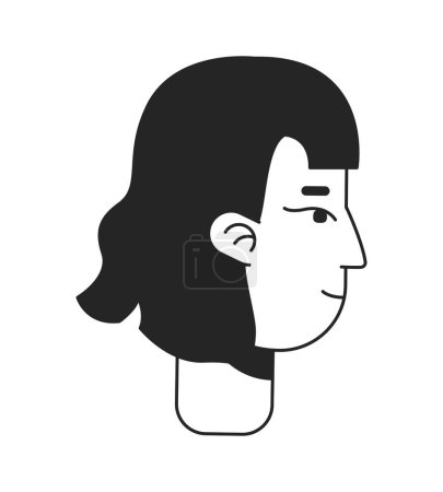 Illustration for Smiling woman side view face flat line monochromatic vector character head. Simple outline avatar icon. Editable cartoon user portrait. Lineart spot illustration for web graphic design and animation - Royalty Free Image