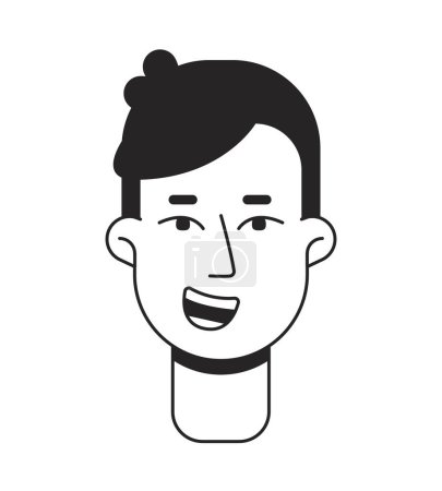 Ilustración de Sonriendo joven hombre frente línea plana monocromática vector personaje cabeza. Icono de avatar de esquema simple. Retrato editable de usuario de dibujos animados. Ilustración lineal para diseño gráfico web y animación - Imagen libre de derechos