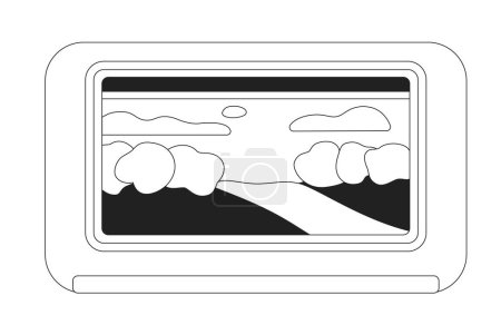 Illustration for Seeing outside view from window train monochrome flat vector object. Landscape. Editable black and white thin line icon. Simple cartoon clip art spot illustration for web graphic design and animation - Royalty Free Image