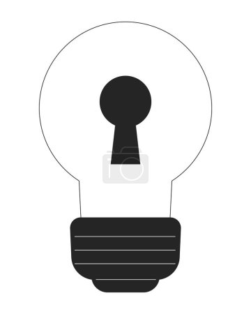 Illustration for Light bulb with keyhole flat line black white vector object. Access to innovation. Editable cartoon style icon. Simple isolated outline spot illustration for web graphic design and animation - Royalty Free Image