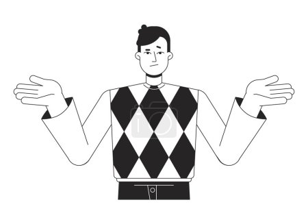 Ilustración de Hombre frustrado encogiéndose de hombros con las manos hacia arriba la línea plana negro blanco vector carácter. Editable aislado contorno medio cuerpo persona. Ilustración simple del punto del estilo de la historieta para el diseño gráfico web, animación - Imagen libre de derechos