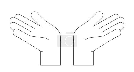 Illustration for Two bare palms raising up flat line black white vector first view hands. Editable isolated outline icon. Praising god simple cartoon style spot illustration for web graphic design, animation - Royalty Free Image
