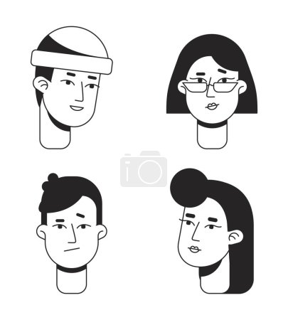Illustration for Business owners and entrepreneurs flat line bw vector character heads set. Editable simple outline avatar icons. Cartoon style spot illustrations pack for web graphic design and animation - Royalty Free Image