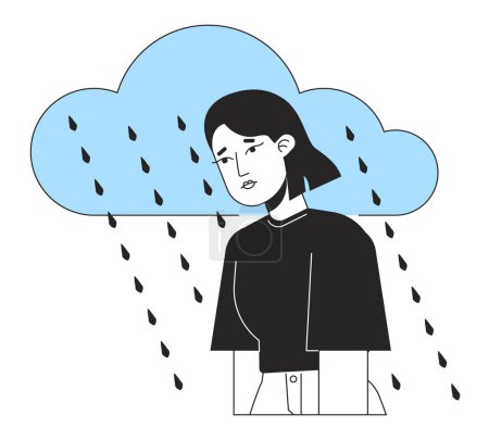 Illustration for Chronic depression flat line concept vector spot illustration. Woman experiencing low mood 2D cartoon outline character on white for web app UI design. Dysthymia editable colorful hero image - Royalty Free Image