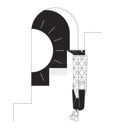 Illustration for Feeling trapped with no way out bw concept vector spot illustration. Girl with depression on stairs 2D cartoon flat line monochromatic character for web app UI design. Editable outline hero image - Royalty Free Image