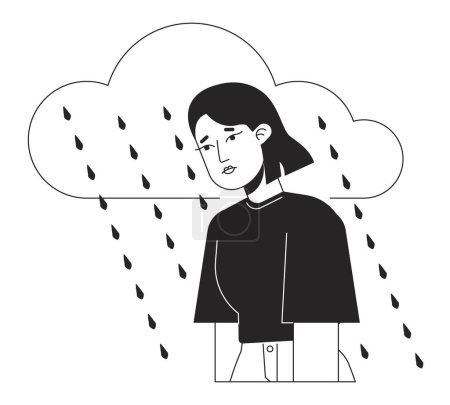 Illustration for Chronic depression bw concept vector spot illustration. Woman experiencing low mood 2D cartoon flat line monochromatic character for web app UI design. Dysthymia editable outline hero image - Royalty Free Image