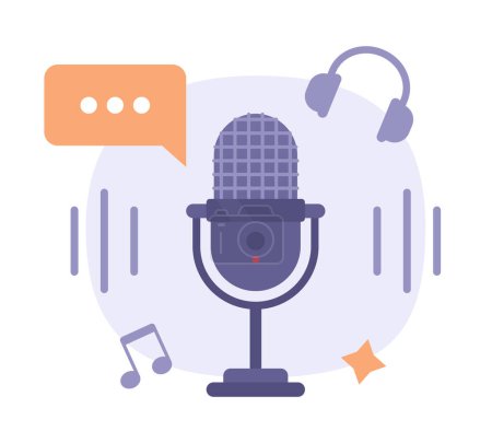Illustration for Career in podcasting flat concept vector spot illustration. Microphone. Editable 2D cartoon object on white for web design. Launching live stream talking show creative idea for website, mobile app - Royalty Free Image