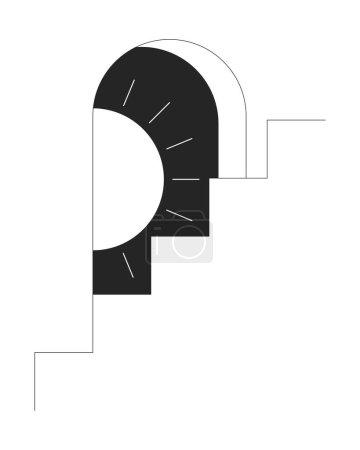 Illustration for Entrance arch with peeping sun behind staircase flat line black white vector concept. Editable cartoon style icon. Simple isolated outline spot illustration for web graphic design and animation - Royalty Free Image