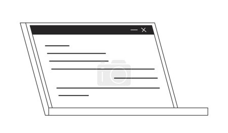 Illustration for Open laptop with website page flat line black white vector object. Computer, notebook. Editable cartoon style icon. Simple isolated outline spot illustration for web graphic design and animation - Royalty Free Image