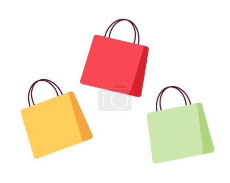 Illustration for Branded retail shopping bags semi flat colour vector objects. Packaging for gift, clothes. Editable cartoon clip art icons on white. Simple spot illustration for web graphic design and animation - Royalty Free Image