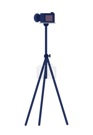 Illustration for Tripod with video camera semi flat color vector object. Podcast equipment. Editable icon. Full sized element on white. Simple cartoon style spot illustration for web graphic design and animation - Royalty Free Image