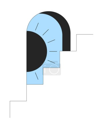 Illustration for Arched window with peeping sun behind staircase flat line color vector concept. Editable lineart icon on white. Simple outline cartoon style spot illustration for web graphic design and animation - Royalty Free Image