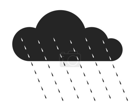 Illustration for Black gloomy cloud with rain drops flat line black white vector object. Heavy rain. Editable cartoon style icon. Simple isolated outline spot illustration for web graphic design and animation - Royalty Free Image