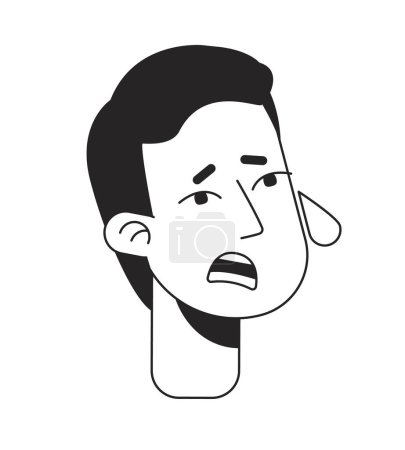 Illustration for Distressed man crying flat line monochromatic vector character head. Emotional shocked guy. Editable outline avatar icon. 2D cartoon line spot illustration for web graphic design, animation - Royalty Free Image