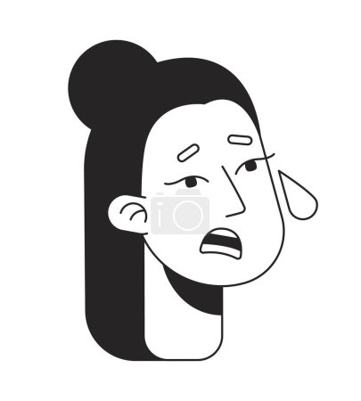 Illustration for Scared young woman with tears flat line monochromatic vector character head. Mental breakdown. Editable outline avatar icon. 2D cartoon line spot illustration for web graphic design, animation - Royalty Free Image