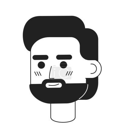 Illustration for Optimistic bearded man monochromatic flat vector character head. Guy with facial hair. Editable black white cartoon face emotion. Hand drawn ink spot illustration for web graphic design, animation - Royalty Free Image