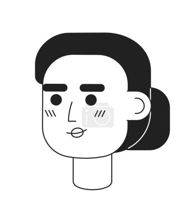 Ilustración de Mujer sonriente cortés con peinado de moño monocromático cabeza de personaje de vector plano. Editable negro blanco cara de dibujos animados emoción. Ilustración de punto de tinta lineal dibujada a mano para diseño gráfico web, animación - Imagen libre de derechos