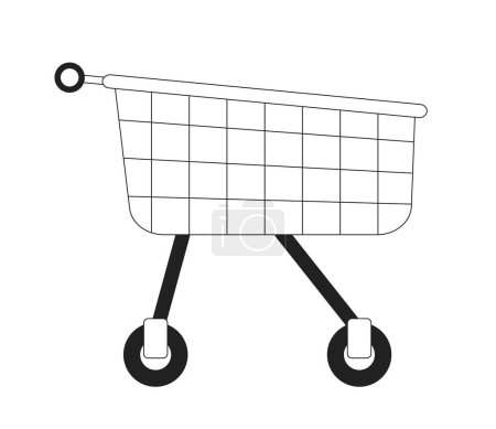 Illustration for Shopping trolley with wheels monochrome flat vector object. Grocery cart. Editable black and white thin line icon. Simple cartoon clip art spot illustration for web graphic design and animation - Royalty Free Image