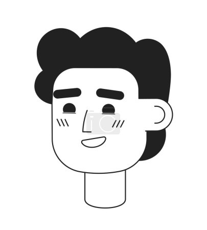 Illustration for Beaming young guy with fluffy hairstyle monochromatic flat vector character head. Editable black white cartoon face emotion. Hand drawn lineart ink spot illustration for web graphic design, animation - Royalty Free Image