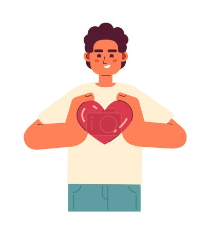 Illustration for Spread love to others flat concept vector spot illustration. Caucasian man holding heart in hands 2D cartoon character on white for web UI design. Be kind isolated editable creative hero image - Royalty Free Image