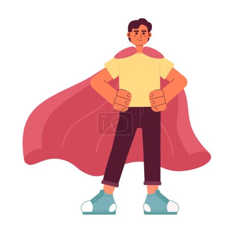 Illustration for Believe in yourself flat concept vector spot illustration. Self motivated man wearing superhero cape 2D cartoon character on white for web UI design. Courage isolated editable creative hero image - Royalty Free Image