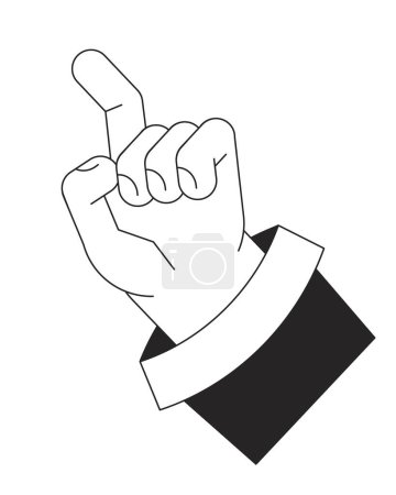 Illustration for Raised up hand with index finger ready to touch bw vector spot illustration. 2D cartoon flat line monochromatic first view hand on white for web UI design. Editable isolated outline hero image - Royalty Free Image