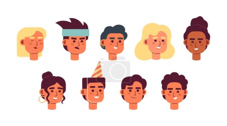 Illustration for Diverse people with content toothy smile semi flat colour vector character heads pack. Colorful avatar icons. Editable cartoon style emotions. Simple spot illustration bundle for web graphic design - Royalty Free Image
