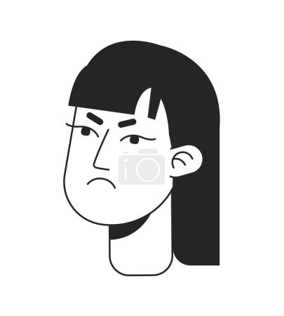 Illustration for Grumpy girl frowning eyebrows monochrome flat linear character head. Expressing disagreement. Editable outline hand drawn human face icon. 2D cartoon spot vector avatar illustration for animation - Royalty Free Image