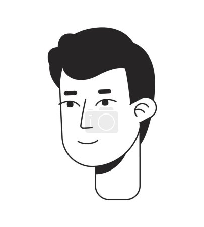 Illustration for Handsome young man with peaceful smile monochrome flat linear character head. Nice guy. Editable outline hand drawn human face icon. 2D cartoon spot vector avatar illustration for animation - Royalty Free Image