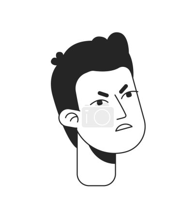 Illustration for Scowling young man with furrowed brows monochrome flat linear character head. Angry guy looks up. Editable outline hand drawn human face icon. 2D cartoon spot vector avatar illustration for animation - Royalty Free Image