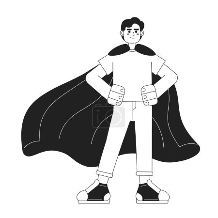 Illustration for Believe in yourself monochrome concept vector spot illustration. Self motivated man wearing superhero cape 2D flat bw cartoon character for web UI design. Isolated editable hand drawn hero image - Royalty Free Image